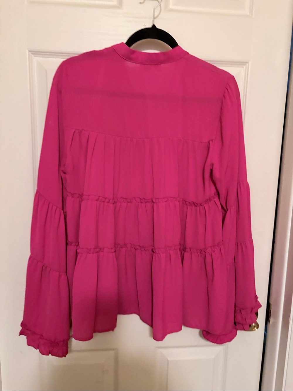 ANDREE BY UNIT Pink Tiered Peasant Blouse with Tie Neck - Picture 6 of 6